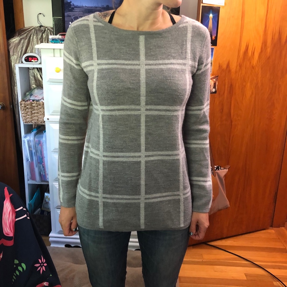 Grey and white sweater